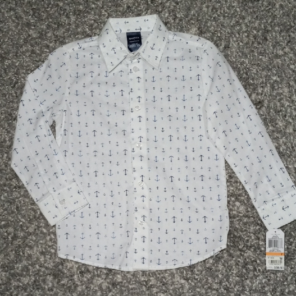 Nautica White Boys Shirt with Anchor Print Size 7 NWT